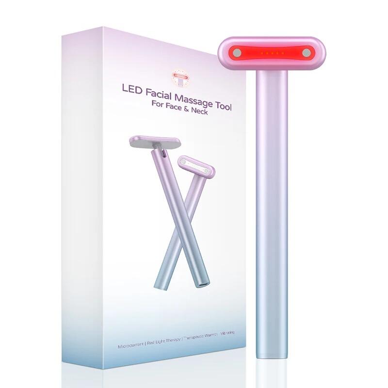 Massaggiatore per il viso a LED 4 in 1 con terapia della luce rossa | Rullo per massaggio facciale microcorrente, massaggiatore facciale 4D